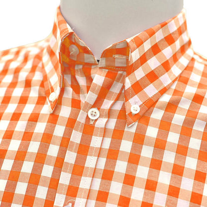 Adaptor Clothing Gingham Short Sleeve Button Down Shirt Orange