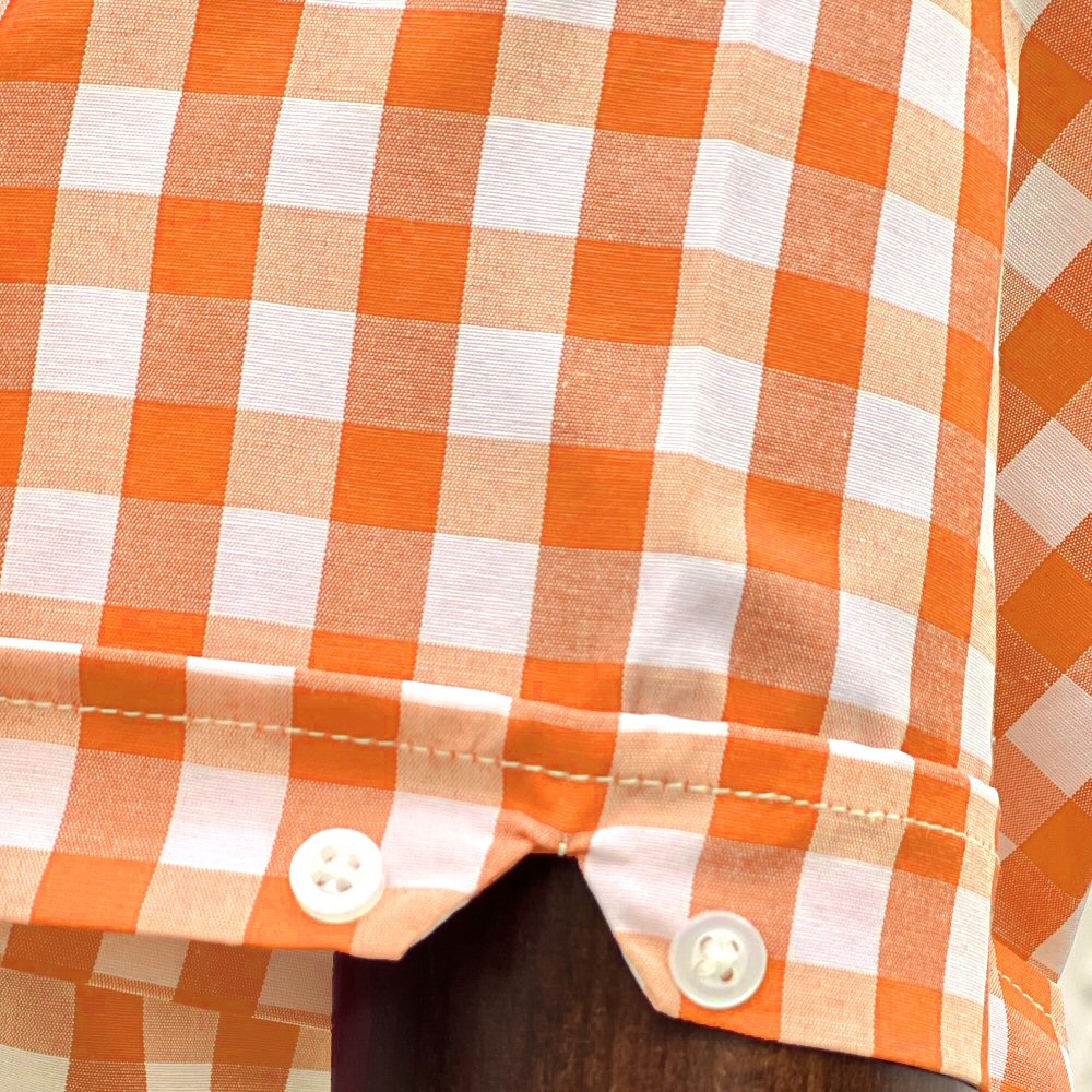 Adaptor Clothing Gingham Short Sleeve Button Down Shirt Orange