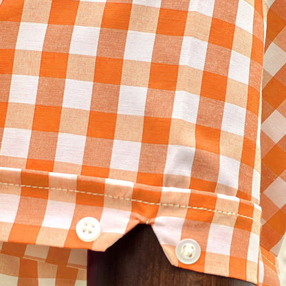 Adaptor Clothing Gingham Short Sleeve Button Down Shirt Orange