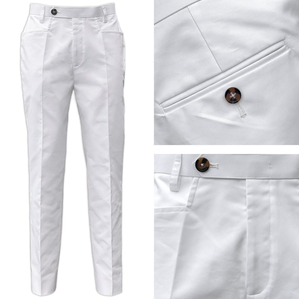 Adaptor Clothing Cotton Frogmouth Pocket Slim Trouser White