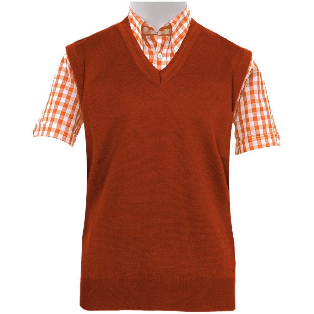 Franco Ponti Made in Italy Merino Wool V-Neck SLIPOVER Rust
