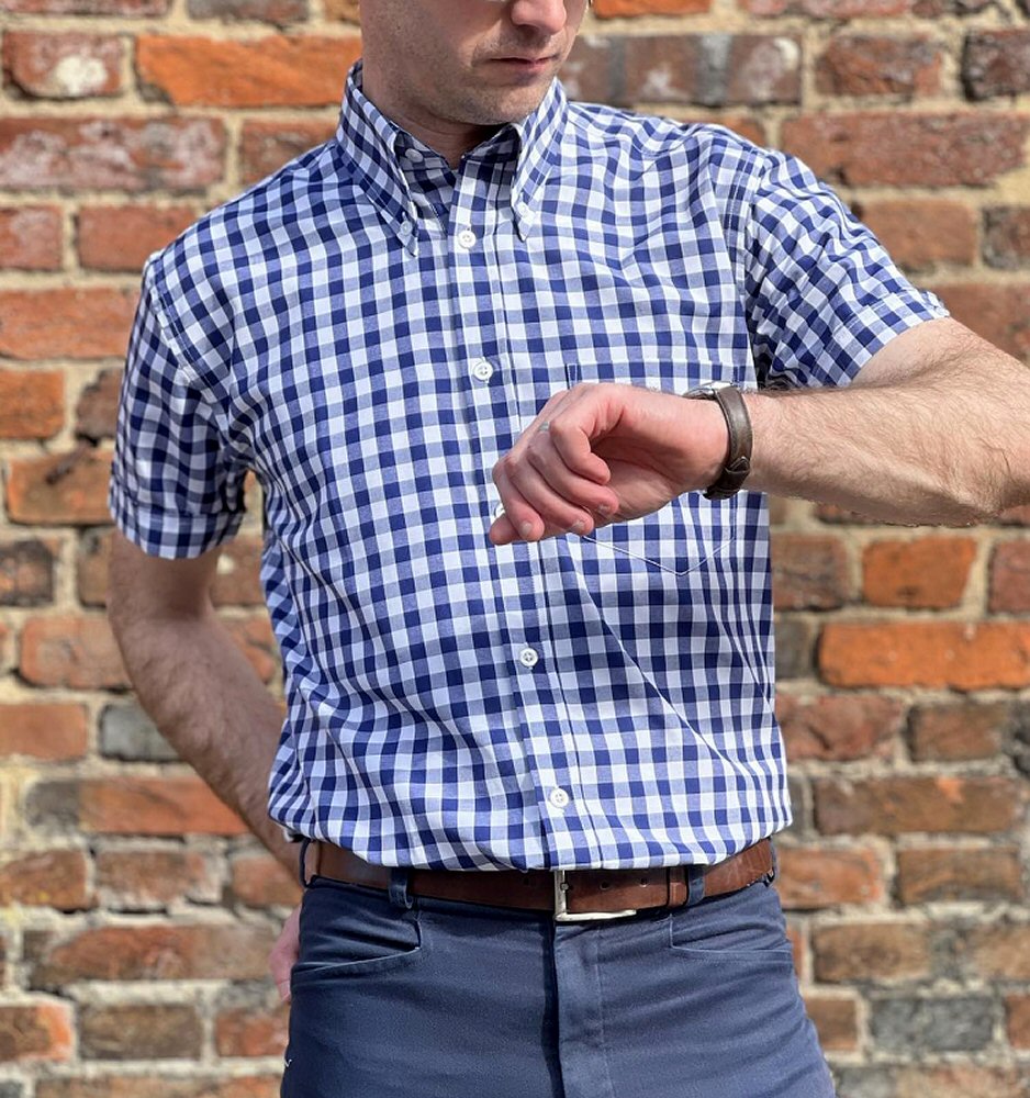 Adaptor Clothing Gingham Short Sleeve Button Down Shirt Navy