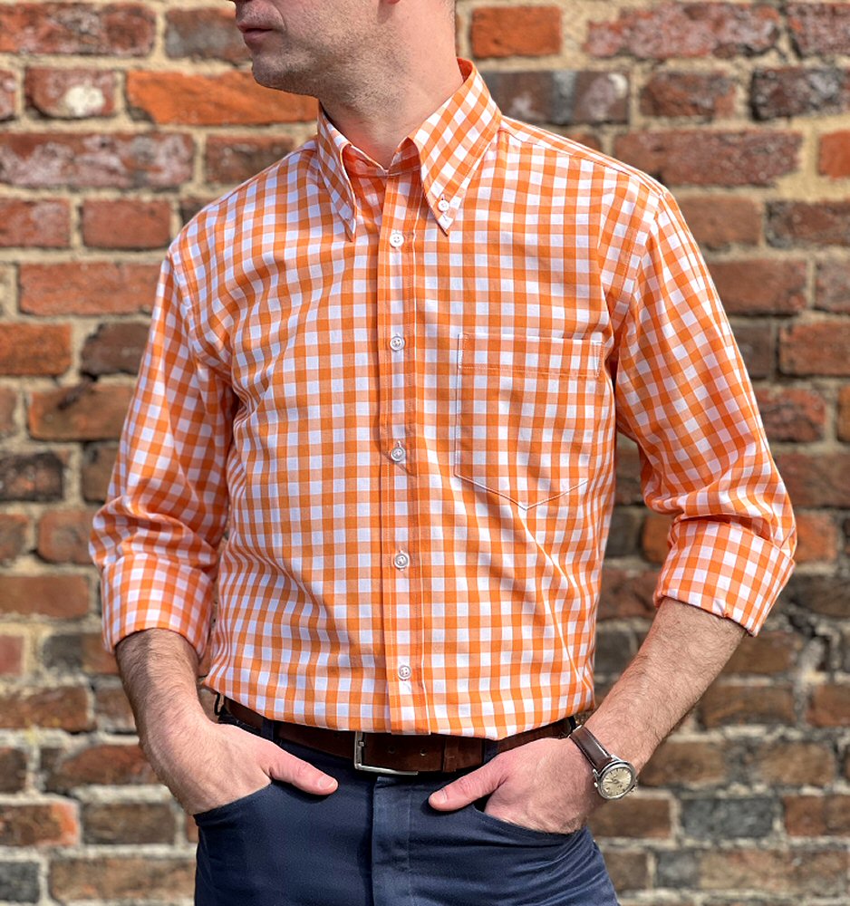 Adaptor Clothing Gingham Long Sleeve Button Down Shirt Orange