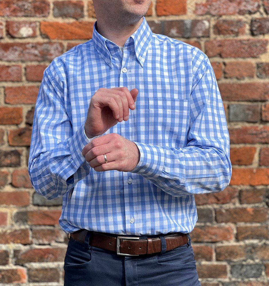 Adaptor Clothing Gingham Long Sleeve Button Down Shirt Sky