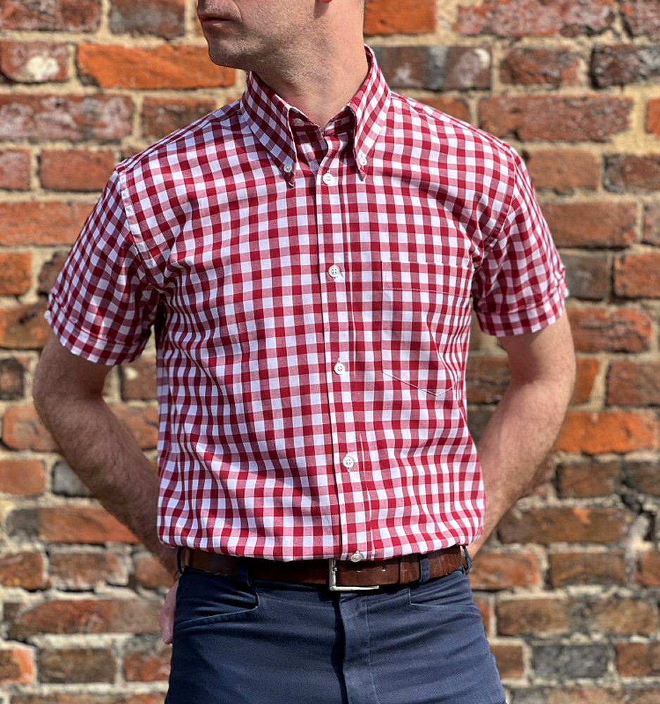 Adaptor Clothing Gingham Short Sleeve Button Down Shirt Wine