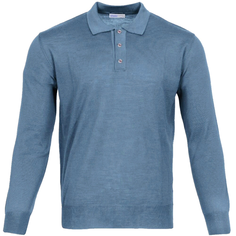Adaptor Clothing Made in Italy Merino Wool Fine Gauge Knit POLO Steel Blue