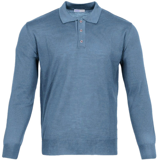Adaptor Clothing Made in Italy Merino Wool Fine Gauge Knit POLO Steel Blue