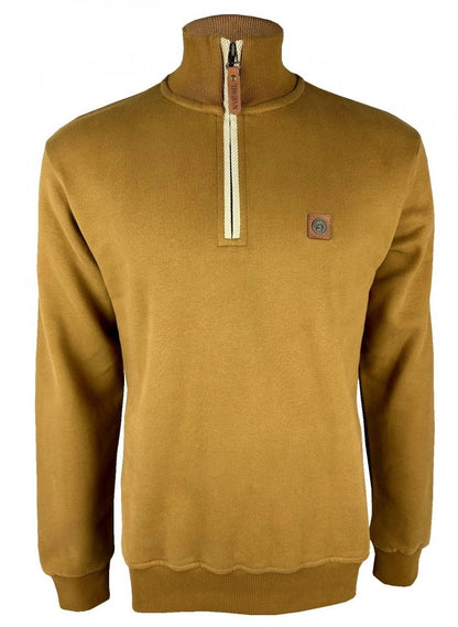 Trojan Records Jacquard Trim 1/4 Zip Sweatshirt Tan