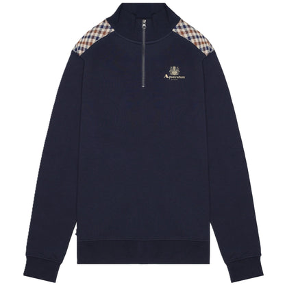 Aquascutum Active Club Check 1/4 Zip Sweatshirt Navy