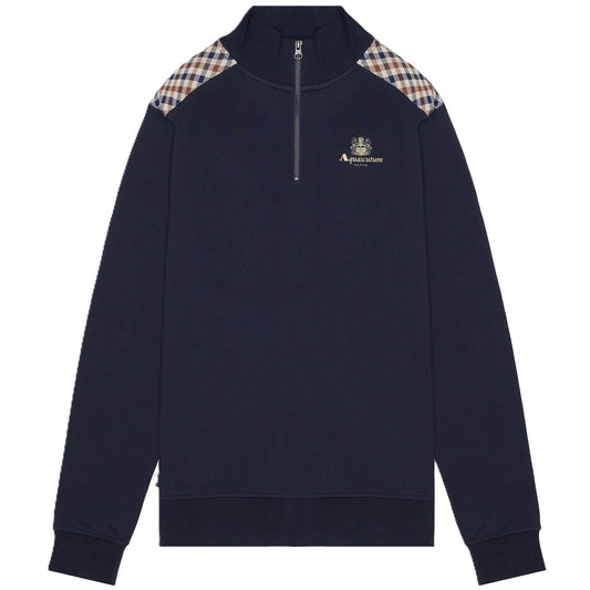 Aquascutum Active Club Check 1/4 Zip Sweatshirt Navy