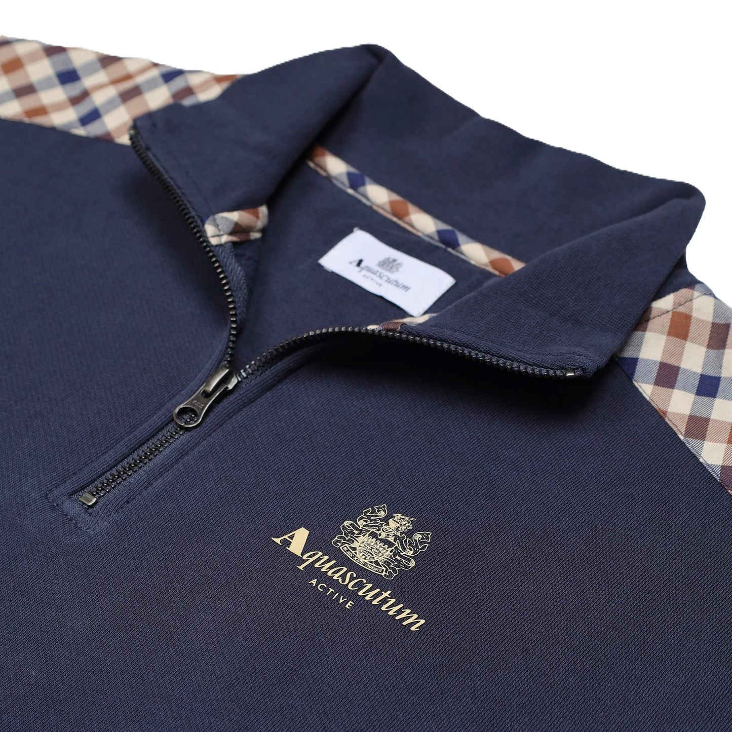 Aquascutum Active Club Check 1/4 Zip Sweatshirt Navy
