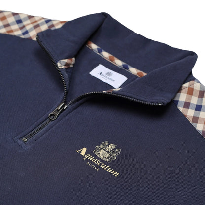 Aquascutum Active Club Check 1/4 Zip Sweatshirt Navy