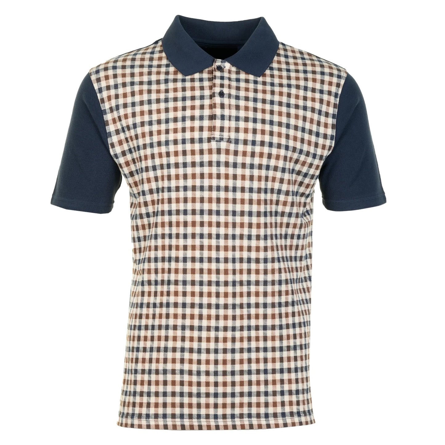 Aquascutum Active Iconic Check Front Polo Shirt Navy
