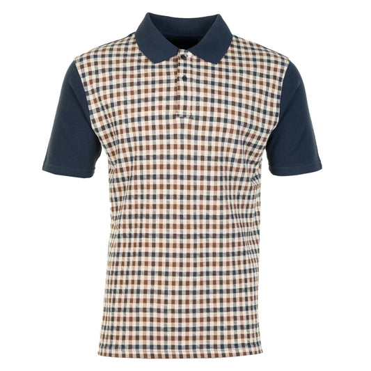 Aquascutum Active Iconic Check Front Polo Shirt Navy