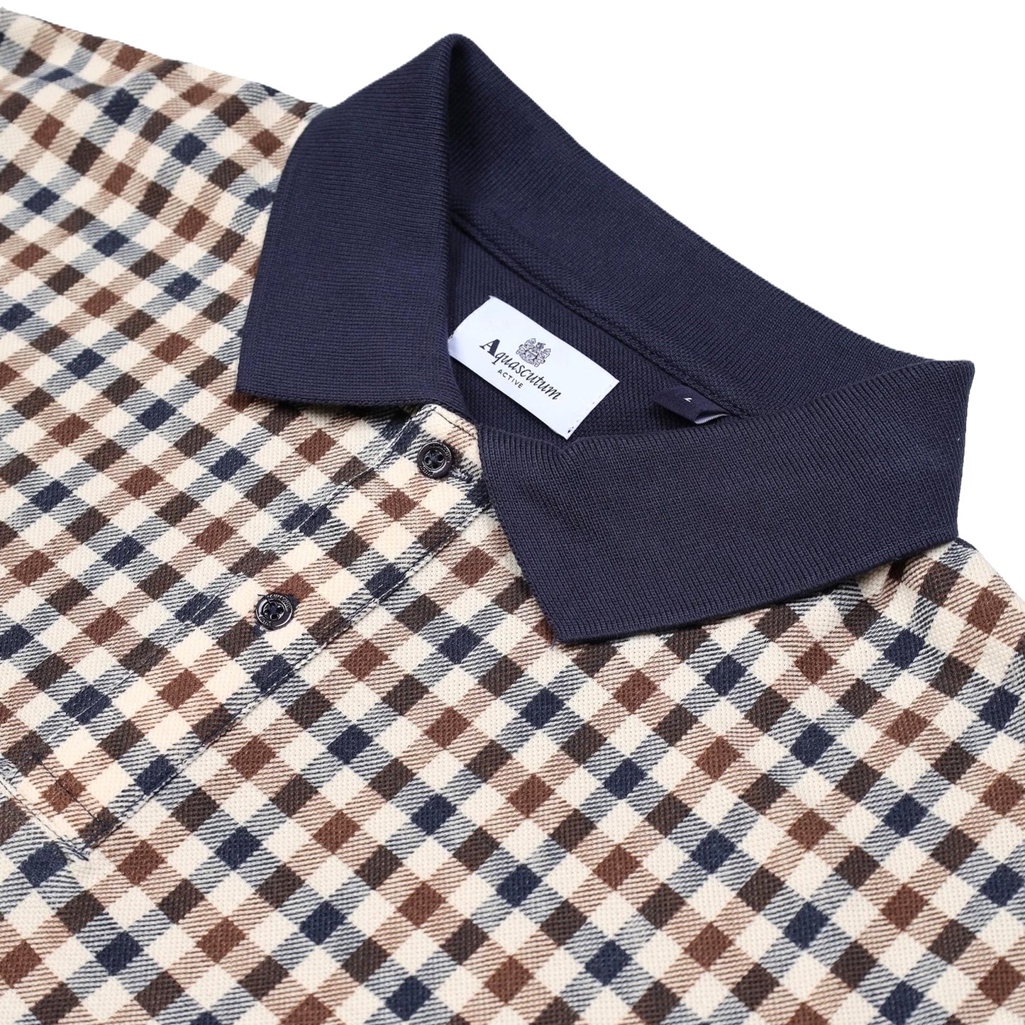 Aquascutum Active Iconic Check Front Polo Shirt Navy