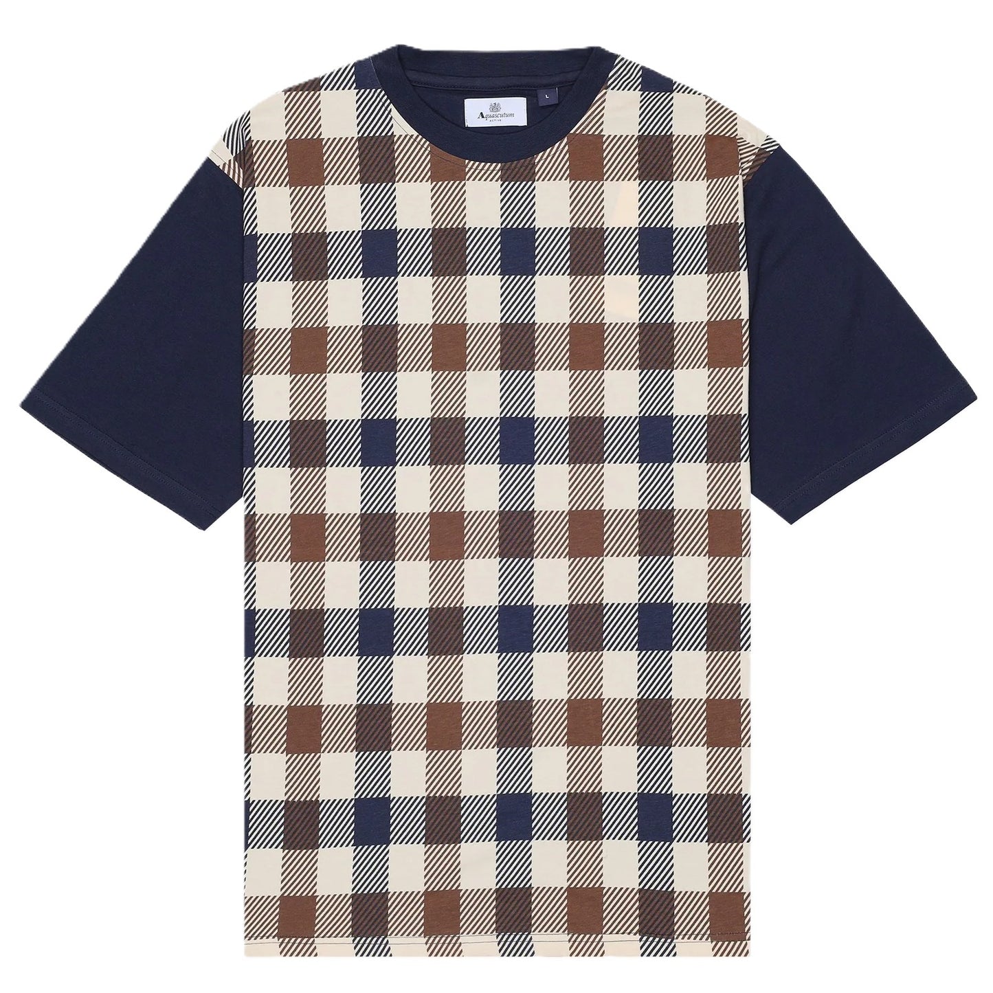 Aquascutum Active Macro Iconic Check Front T-Shirt Navy