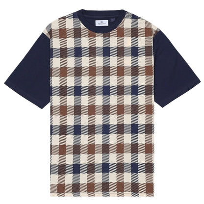 Aquascutum Active Macro Iconic Check Front T-Shirt Navy