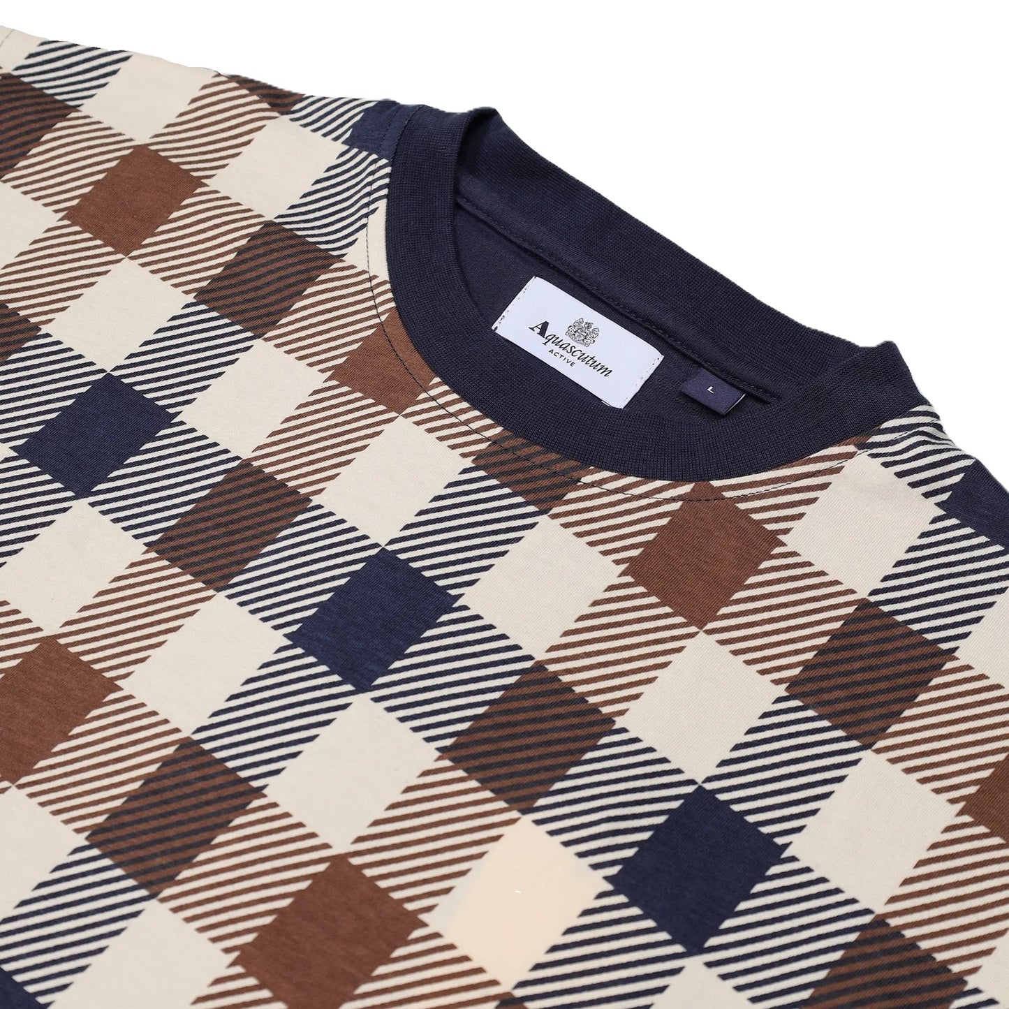 Aquascutum Active Macro Iconic Check Front T-Shirt Navy