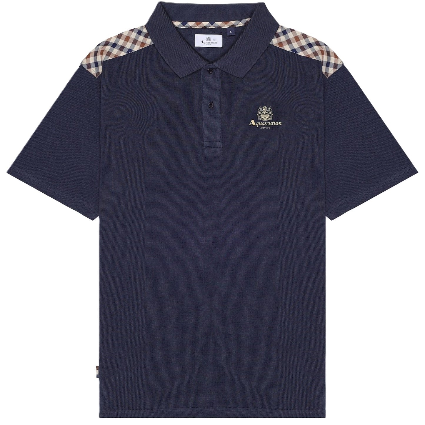 Aquascutum Active Club Check Shoulder Piquet Polo Shirt Navy