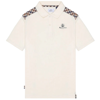 Aquascutum Active Club Check Shoulder Piquet Polo Shirt Ecru