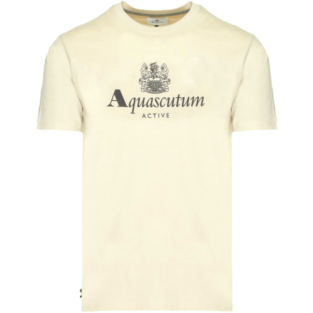 Aquascutum Active Club Big Logo Plain T-Shirt Ecru