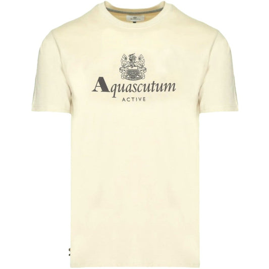 Aquascutum Active Club Big Logo Plain T-Shirt Ecru