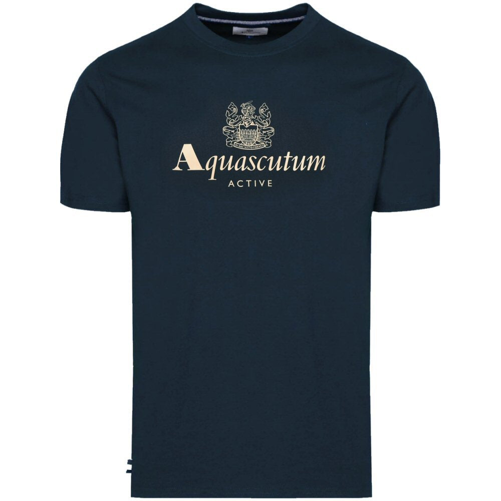 Aquascutum Active Club Big Logo Plain T-Shirt Navy