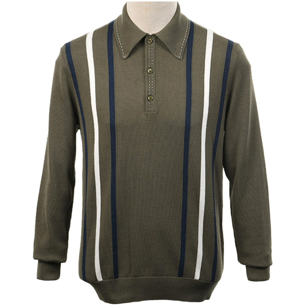 Art Gallery Ed Triple Side Stripe Fine Gauge Knit Polo Olive