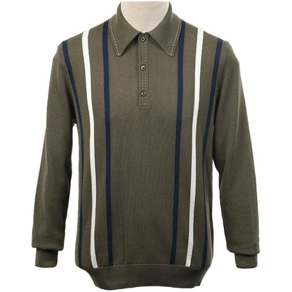 Art Gallery Ed Triple Side Stripe Fine Gauge Knit Polo Olive