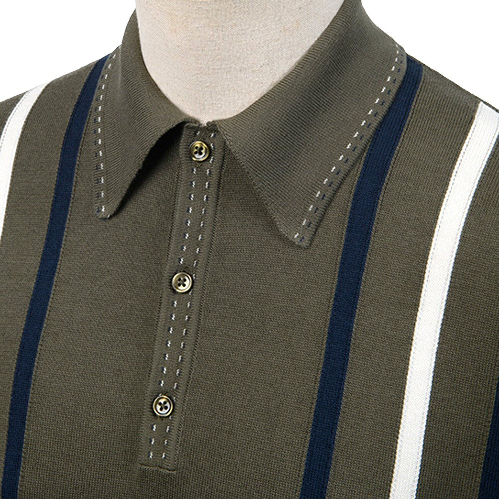 Art Gallery Ed Triple Side Stripe Fine Gauge Knit Polo Olive
