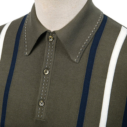 Art Gallery Ed Triple Side Stripe Fine Gauge Knit Polo Olive