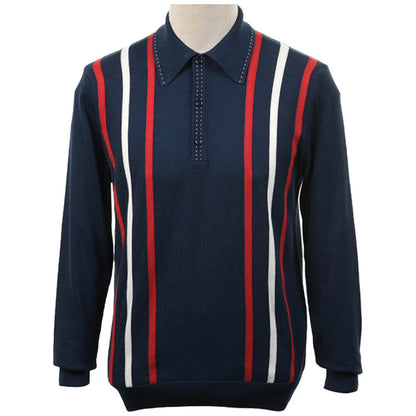 Art Gallery Ed Triple Side Stripe Fine Gauge Knit Polo Navy