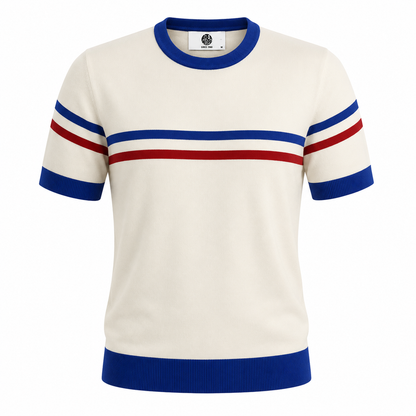 Art Gallery Fine Gauge Knit Horizontal Stripe Crew Neck Off White