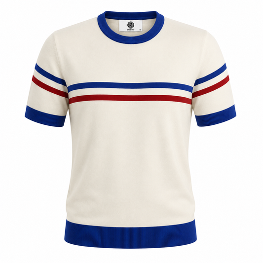 Art Gallery Fine Gauge Knit Horizontal Stripe Crew Neck Off White