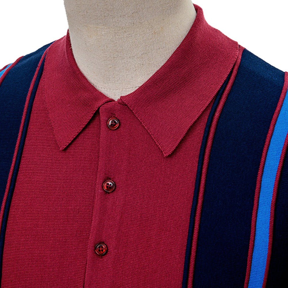 Art Gallery Holmes Contrast Stripe Fine Gauge Knit Polo Wine