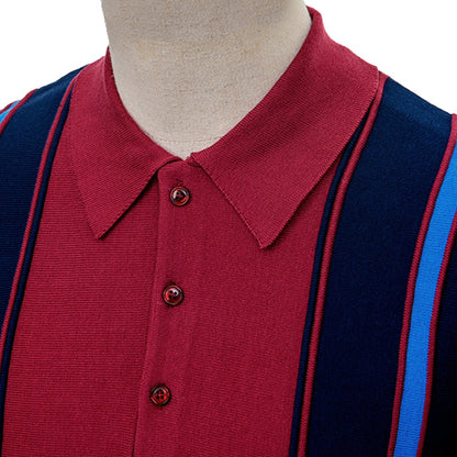 Art Gallery Holmes Contrast Stripe Fine Gauge Knit Polo Wine