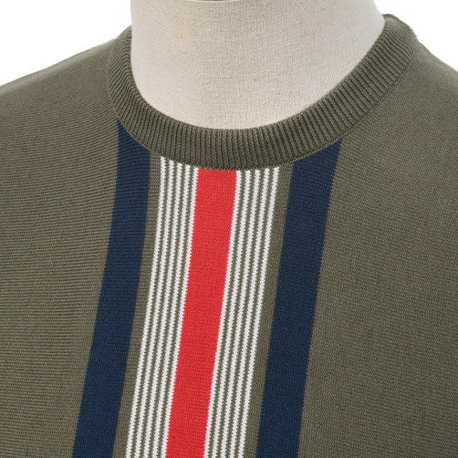 Art Gallery Kosmos Centre Stripe Crew Neck Jumper Olive