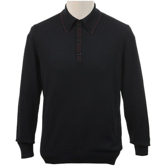 Art Gallery Lewis Double Stitch Tipped Knit Polo Black