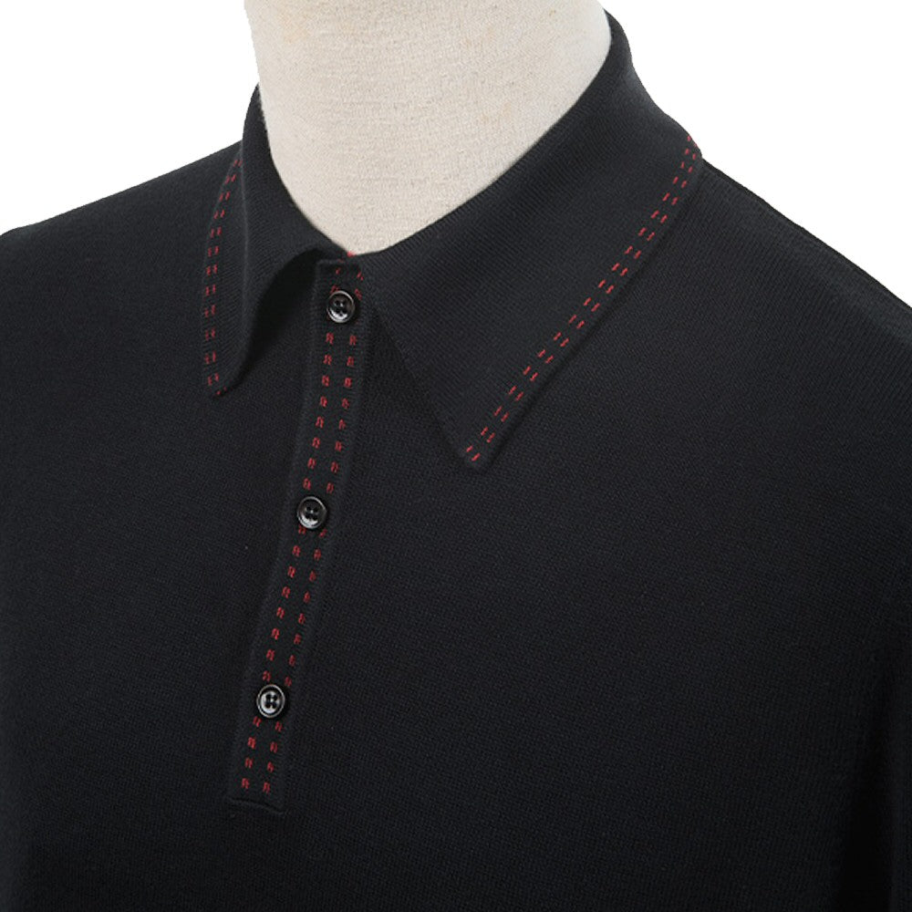 Art Gallery Lewis Double Stitch Tipped Knit Polo Black
