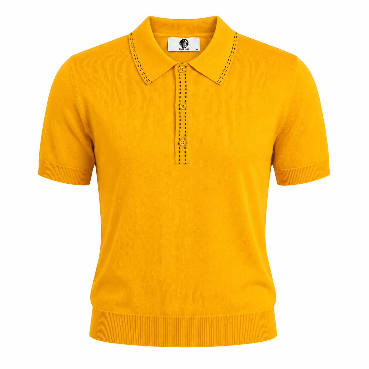 Art Gallery Fine Gauge Knit Saddle Stitch Detail Polo Shirt Amber