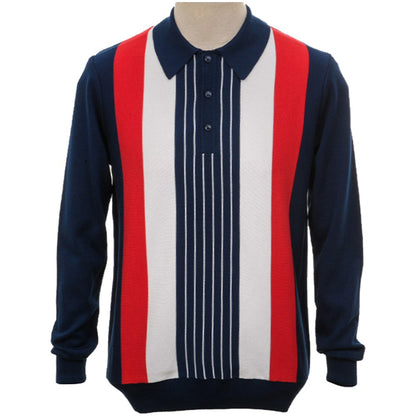 Art Gallery Rafferty Bold Stripe Fine Gauge Knit Polo Navy