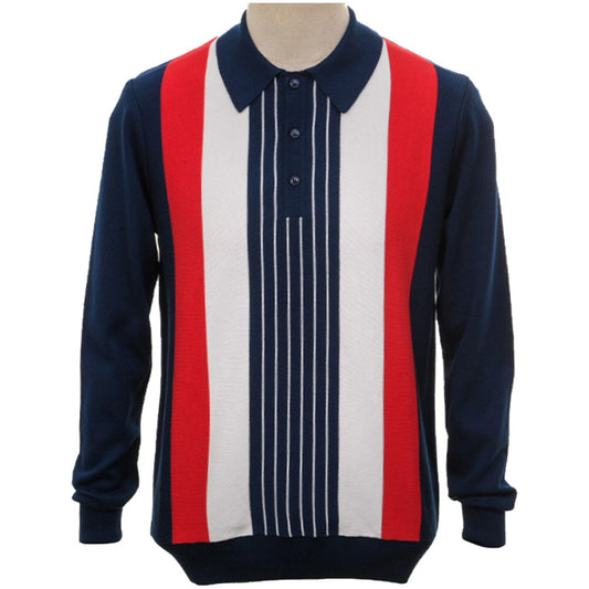 Art Gallery Rafferty Bold Stripe Fine Gauge Knit Polo Navy