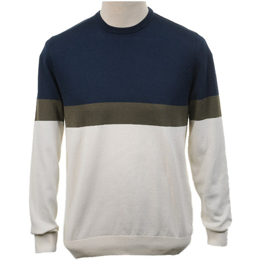Art Gallery Ski Contrast Bold Stripe Crew Neck Jumper Navy