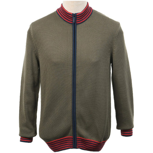 Art Gallery Torch Multi Tipped Knit Zip Thru Cardigan Olive