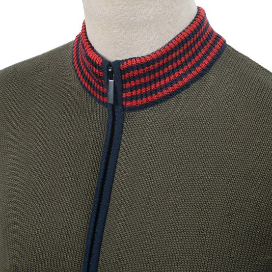 Art Gallery Torch Multi Tipped Knit Zip Thru Cardigan Olive