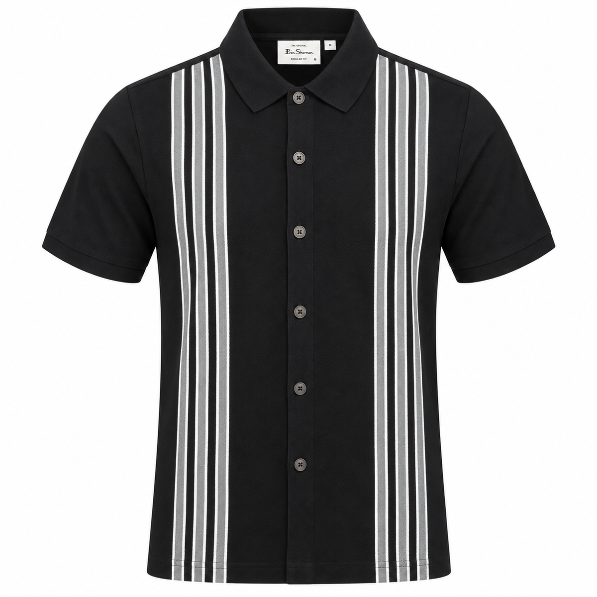 Ben Sherman Birdseye Stripe Button Through Polo Black
