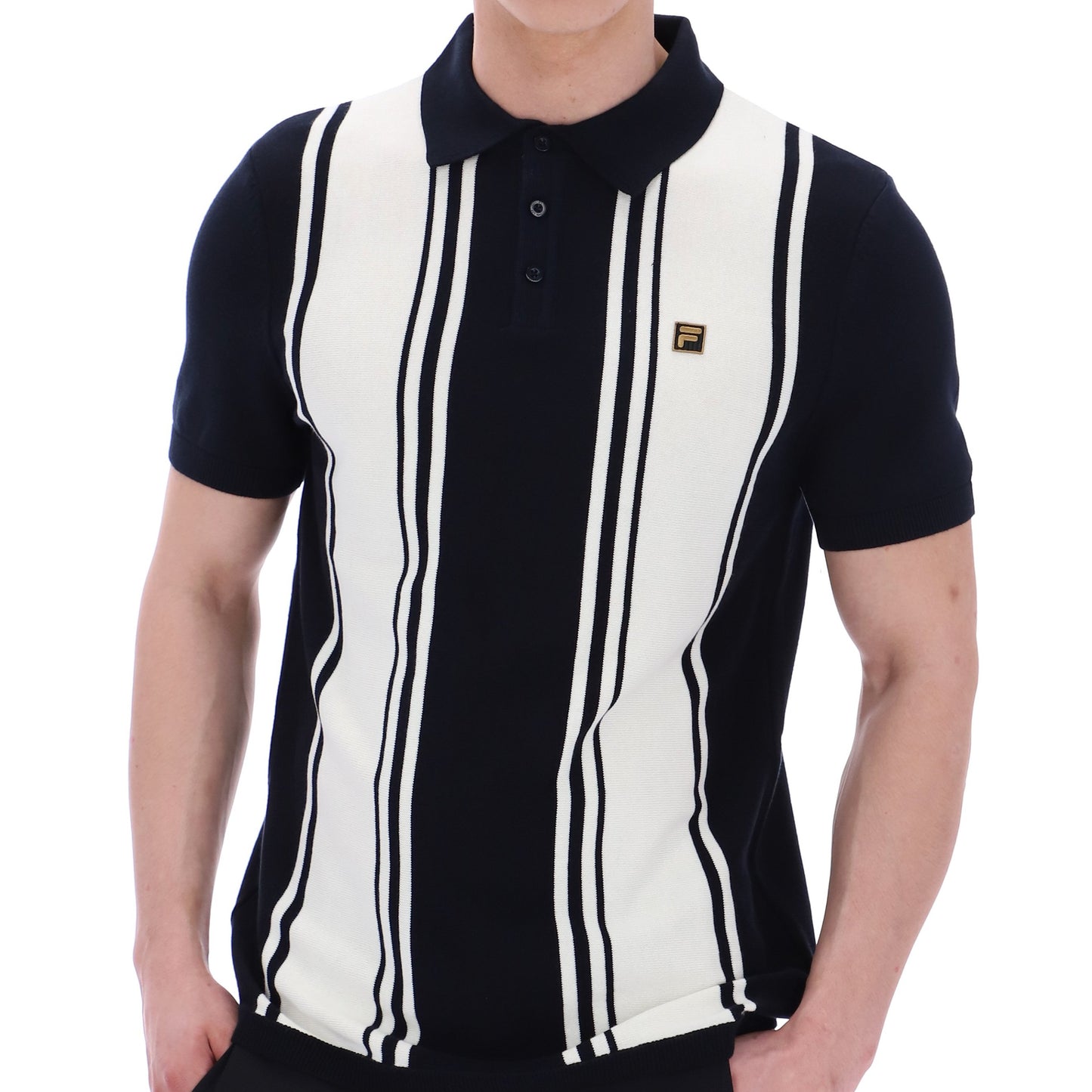 Fila Gold Collection Multi Stripe Knit Polo Black