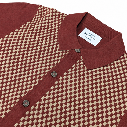 Ben Sherman Checker Knit Button Thru Cardigan Brick