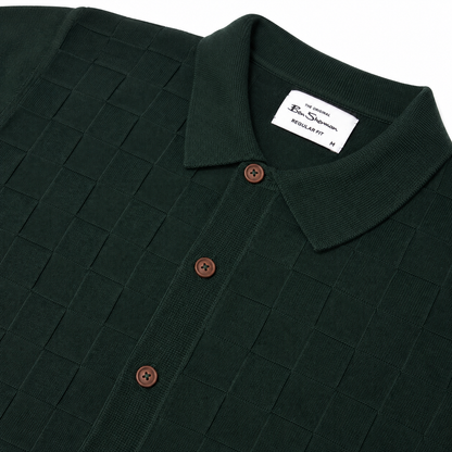 Ben Sherman Enlarged Checkerboard Knit Cardigan Green