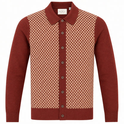 Ben Sherman Checker Knit Button Thru Cardigan Brick